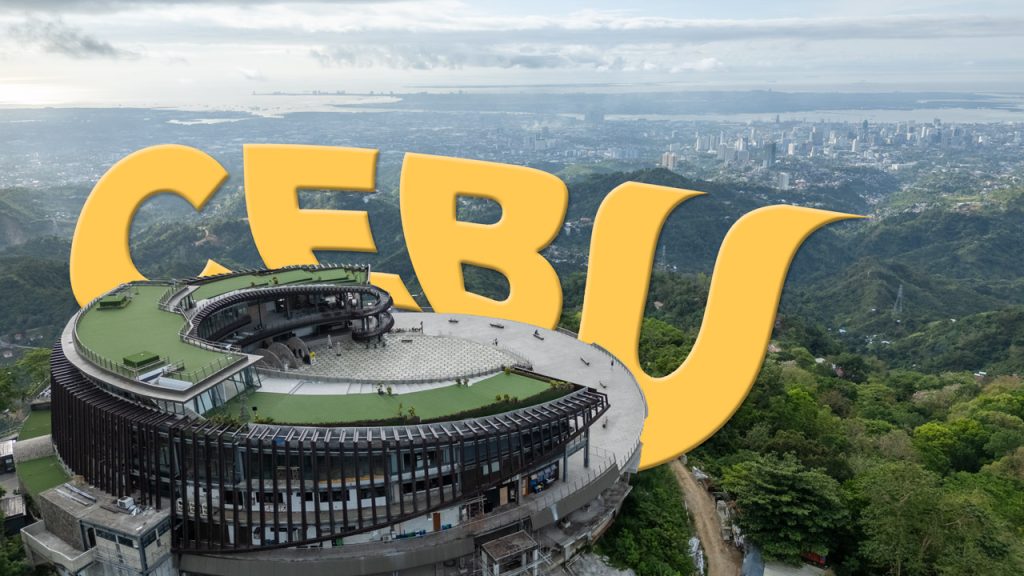 TOPS cebu city building aerial shot with warped text added in Photoshop