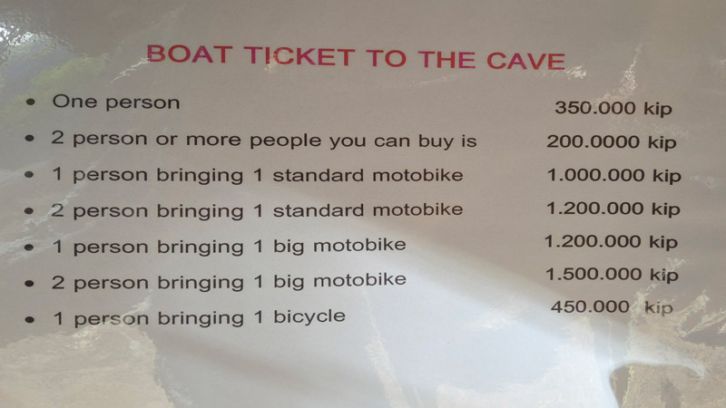 Image showing the prices for the Kong Lor Cave tour as of Febraury 2026